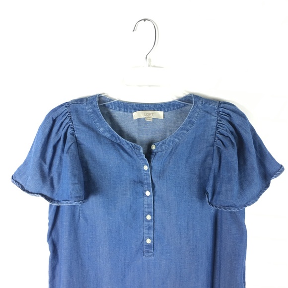 Ann Taylor Loft Women Chambray Denim Henley Blouse - Picture 4 of 8